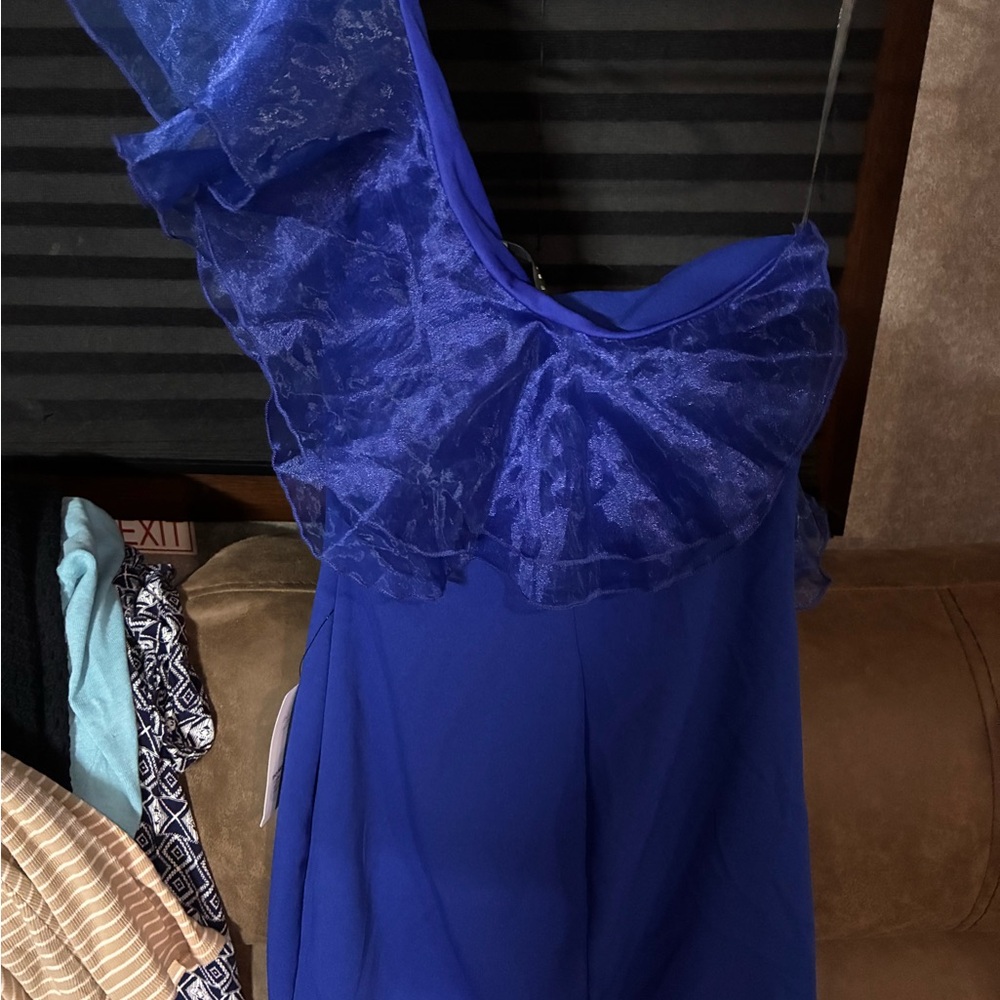 American Threads Blue One Shoulder Gown